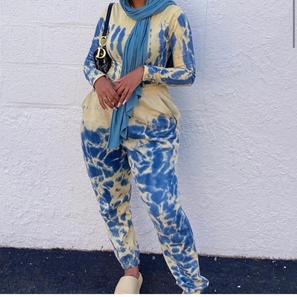 Missguided Yellow and Blue Tie Dye Bodysuit